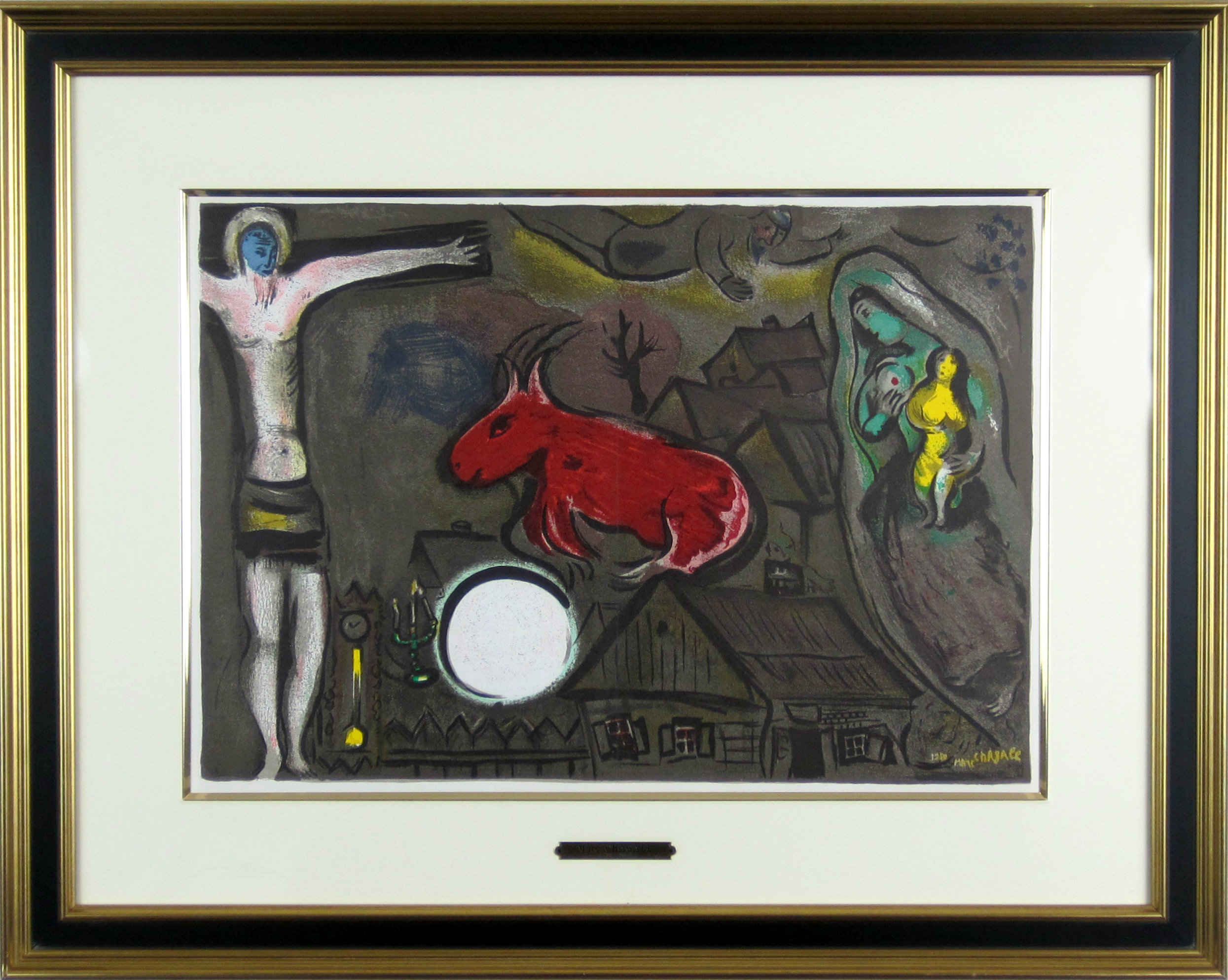 シャガール「赤いロバとキリスト」１９５0年リトグラフ・額寸600×760mm