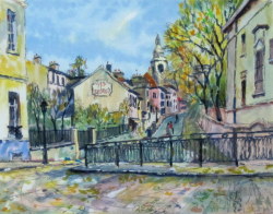 ヨーロッパ風景画・キャンビエ「モンマルトル」リトグラフ・外寸474×435mm