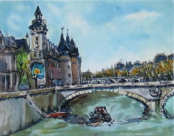 ヨーロッパ風景画・キャンビエ「ラ・セーヌ」リトグラフ・外寸494×454mm