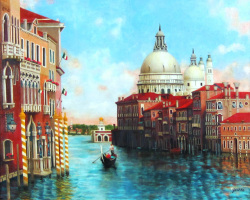 イタリア風景画・志村好子「ＶＥＮＥＺＩＡ」油彩・Ｆ15・額寸750×873mm