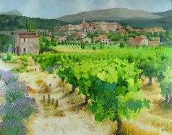 ヨーロッパ風景・志村好子　「プロバンスの葡萄畑　」　油彩　Ｆ50　：外寸945×1200mm