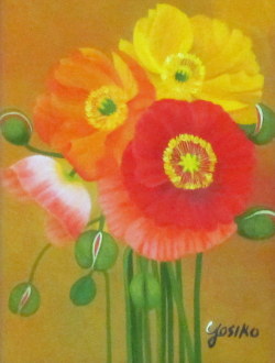 花の絵・志村好子　「ポピー」　油彩　Ｆ0　外寸402×363mm