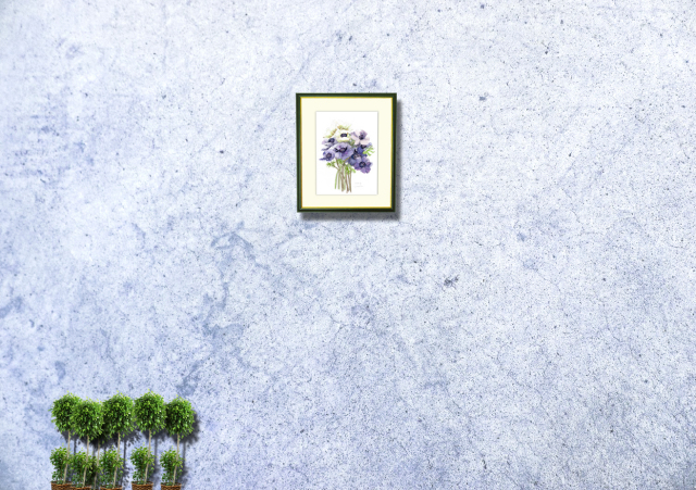 志村好子「アネモネ」水彩画（絵寸241×333・額寸377×454mm）