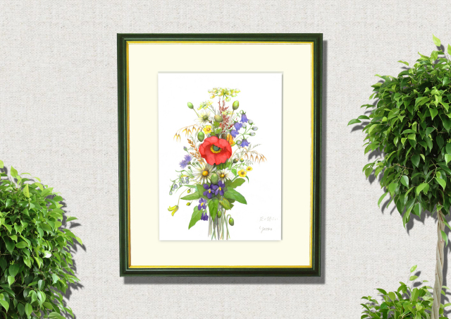 田中一村作　水彩画「桔梗」 田中一村作 水彩画「桔梗」
