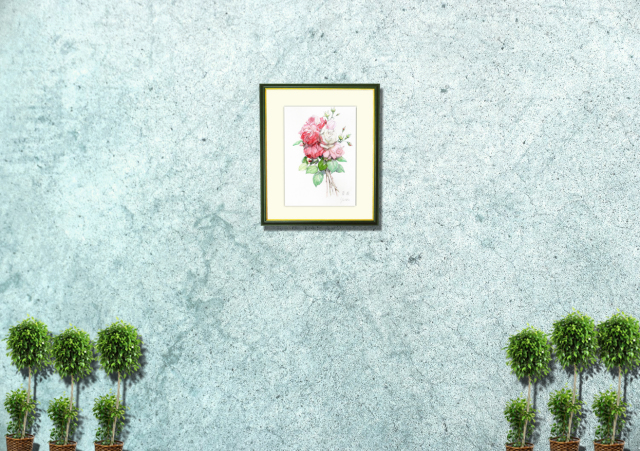 薔薇」水彩画（絵寸250×330・額寸377×454mm）志村好子
