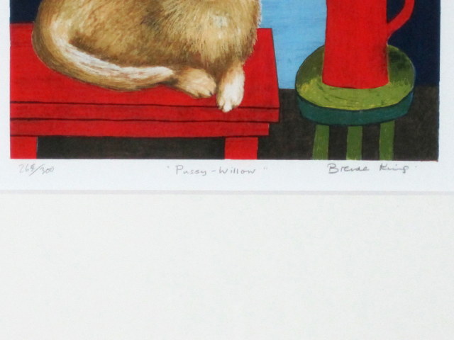 猫の絵・ブレンダ・キング「窓辺の猫」リトグラフ 額寸・450×450mm