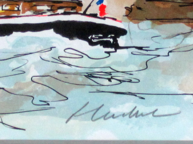 パリを描く画家・ウシエ「セーヌとアンバリット」リトグラフ