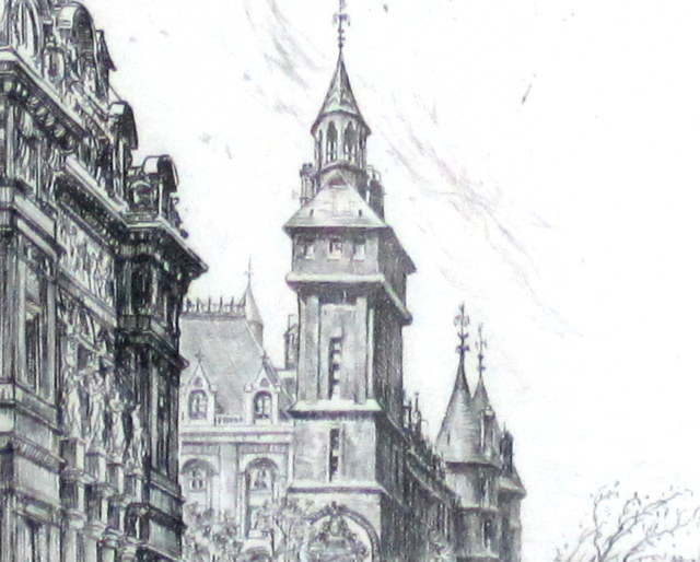 パリ風景画・ケリー「憩いのパリ」エッチング390×334mm