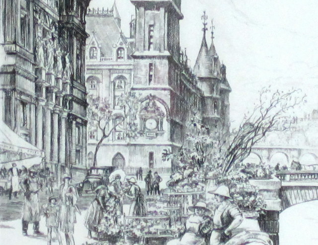 パリ風景画・ケリー「憩いのパリ」エッチング390×334mm