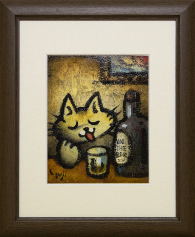 油絵　ボルボに乗る猫の家族 油絵 ボルボに乗る猫の家族 - 絵画