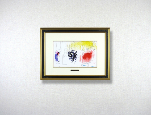 シャガール・絵・「赤い鶏」1957年リトグラフ・額寸610×456mm