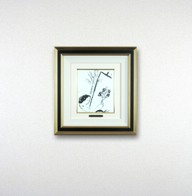 シャガール「花束を手に」1957年リトグラフ・額寸455×430mm