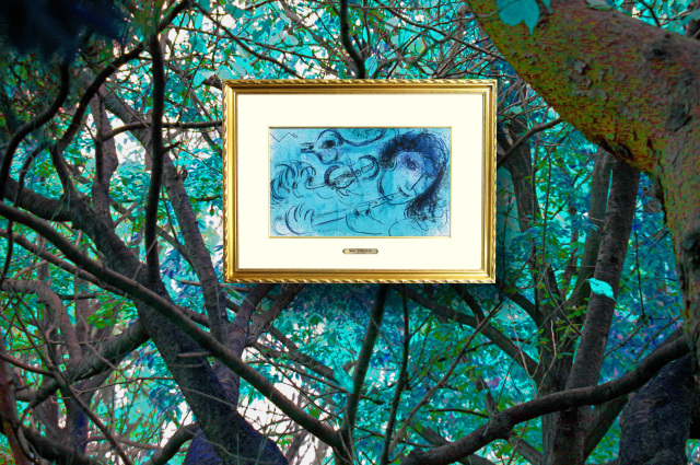 シャガール『フルートを吹く人』希少画集画、高級新品額・額装付 シャガール『フルートを吹く人』希少画集画、高級新品額・額装付