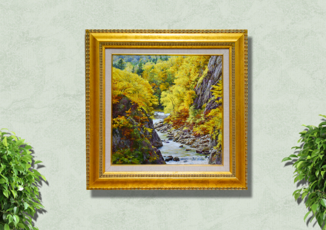 安田祐三 油彩S4「秋の渓谷」(北海道札幌市定山渓) 478×40×478mm