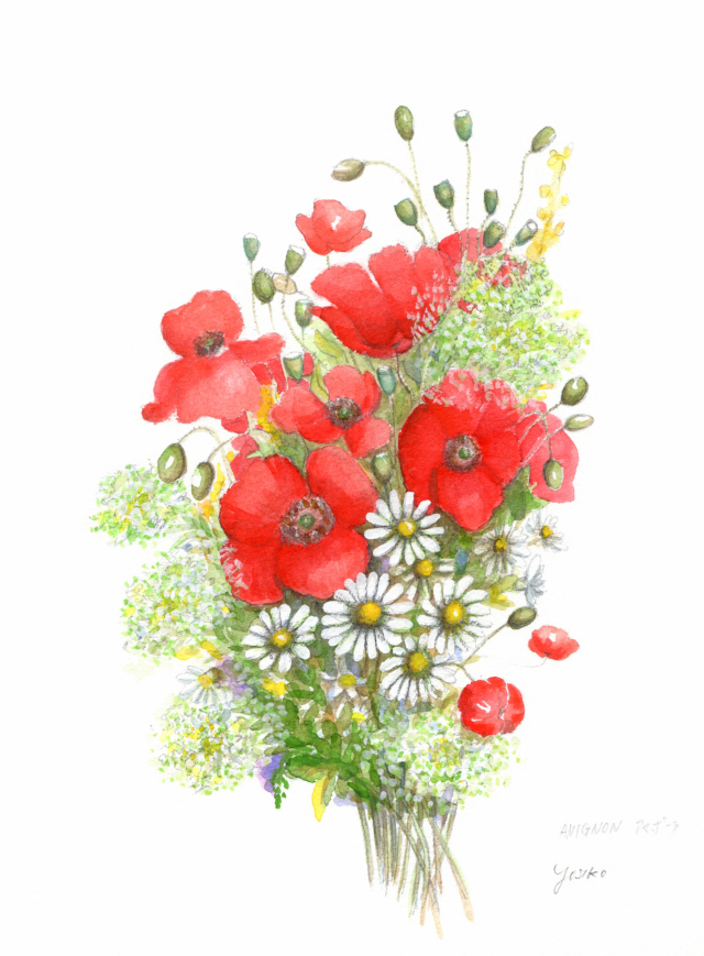志村好子「アヴィニョン・アマポーラ（ひなげし）」水彩画（絵寸241