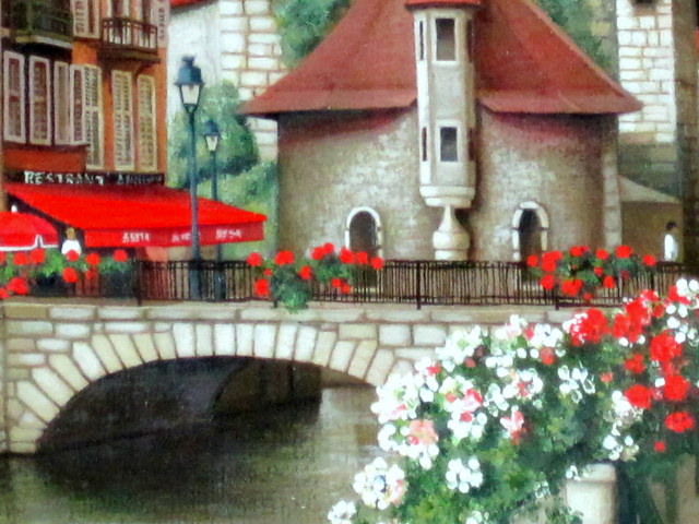 フランス風景画・「花の街 アヌシー」油彩・F3・絵画専門店