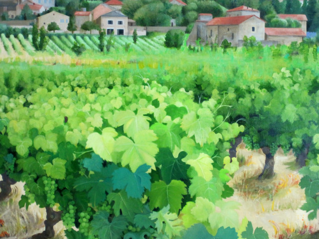 南仏風景画・志村好子「プロバンスの葡萄畑」油彩・F50・額寸945