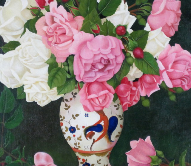 薔薇・絵画・志村好子「薔薇」（白とピンク）油彩画・ F10