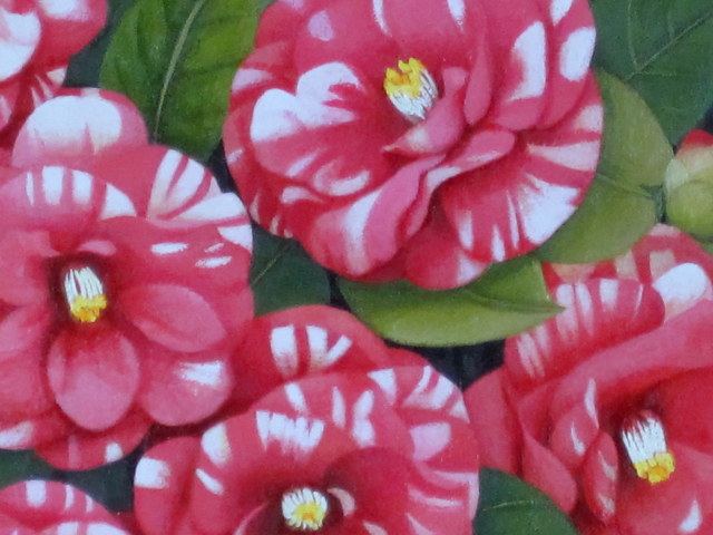 ユッコ。超美品！椿の花　金箔　油彩画 送料無料】志村好子「椿」（赤）・油彩・F0（小品）