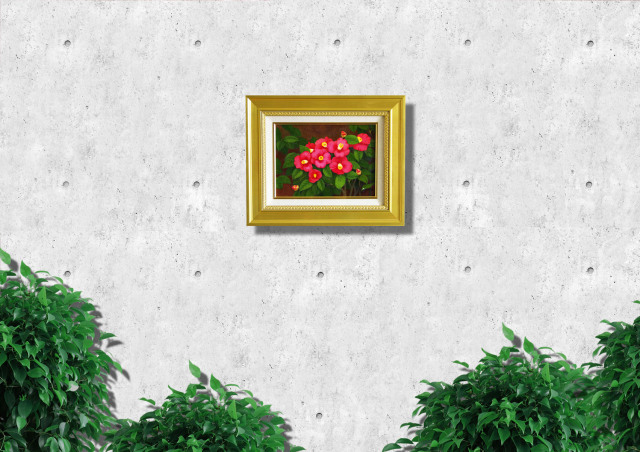 絵画専門店munay（ムナイ）・椿の絵・志村好子「椿」（赤色）F4