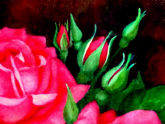 油絵　薔薇　F3 S 花の絵・志村好子「薔薇」油彩・F3 ・499×440mm