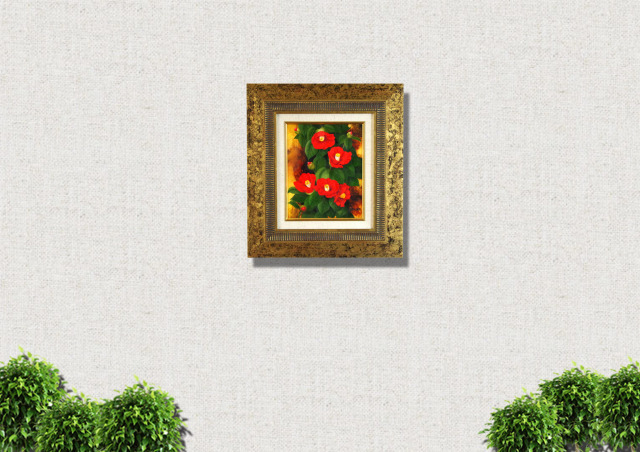 椿の絵・絵画専門店ムナイ・志村好子「椿」（赤）油彩・3F
