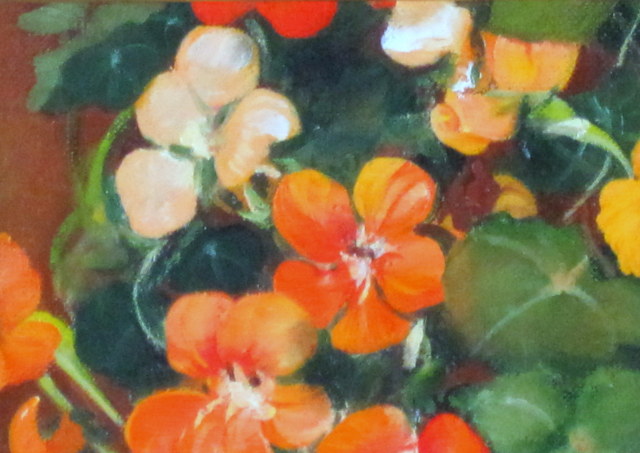 キンレンカの絵・【送料無料】志村好子「金蓮花」油彩・SM