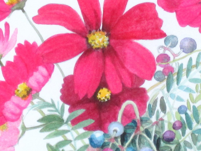 志村好子「野の花」（濃いピンクのコスモスの絵）水彩・4号