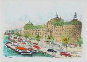 限定250 フランス風景画・ウシエ「セーヌとアンバリット」リトグラフ パリ風景画通販｜パリ風景画なら絵画専門店ムナイ