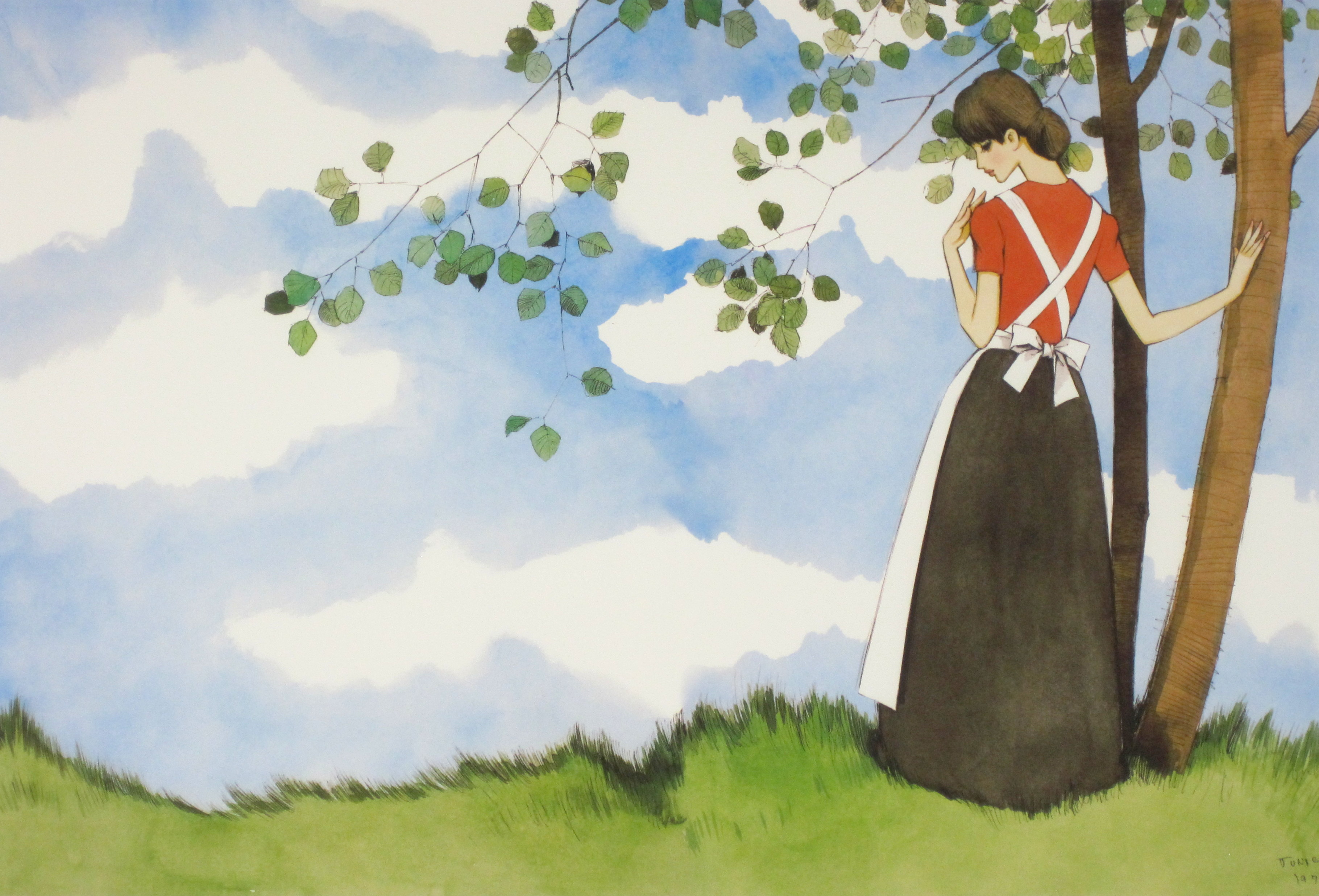 中原淳一  「無題」　昭和４６年 「女の部屋」挿絵 ・ ジクリー  外寸・ 790×600mm