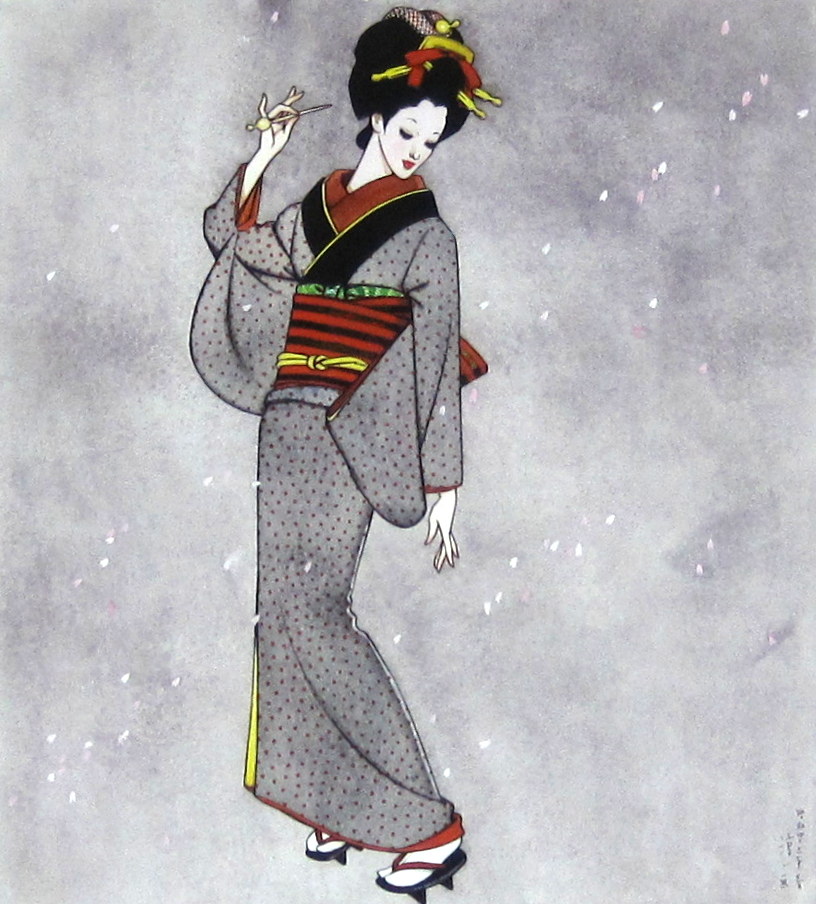 中原淳一 「惜春」　昭和４６年　 ジクリー  外寸・594×640mm