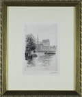 ヨーロッパ風景画・ウーチャー「セーヌ河」エッチング・外寸400×334mm