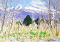 足立一夫「早春の浅間山」油彩ＳＭ・額寸410×341mm