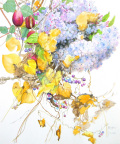 志村好子「野遊び（アケビ・木の実・アジサイ）」(水彩画）画寸378×454mm）