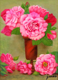 薔薇の絵・志村好子「薔笑」油彩・Ｆ４・額寸535×445mm
