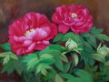 花の絵・志村好子　　「牡丹」（赤）　油彩　Ｆ4　外寸395×483mm
