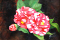 椿の絵・志村好子「大乱（椿）」油彩・ＳＭ・額寸338×406mm