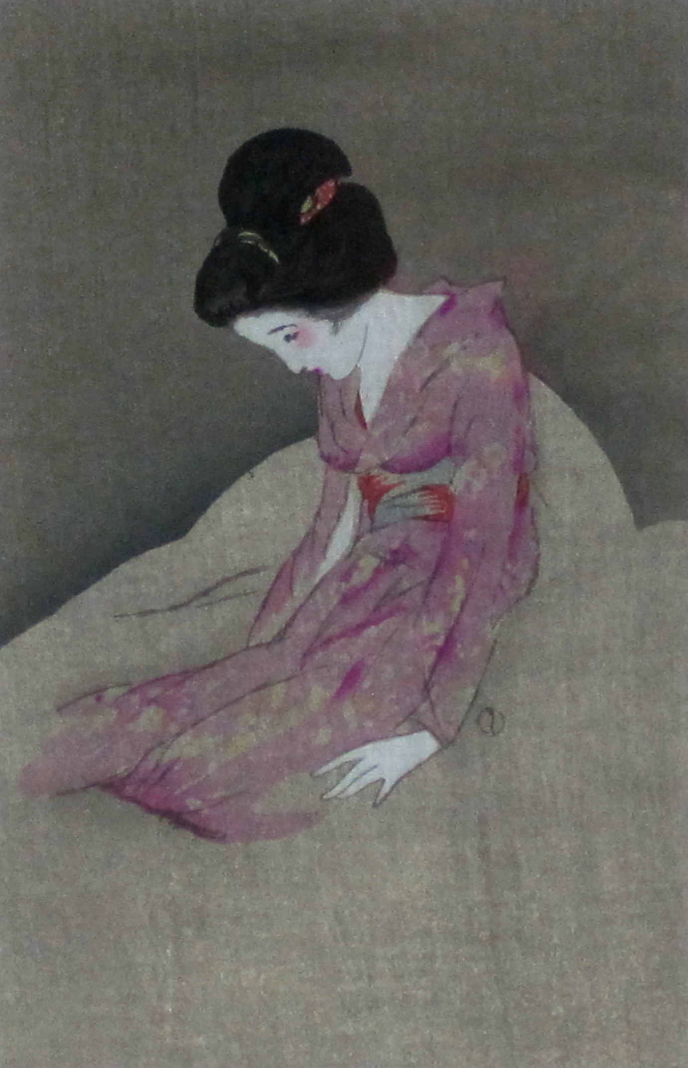竹久夢二  「懊悩」  木版画　大正１５年 「露地のほそみち」 より  外寸・300×360mm