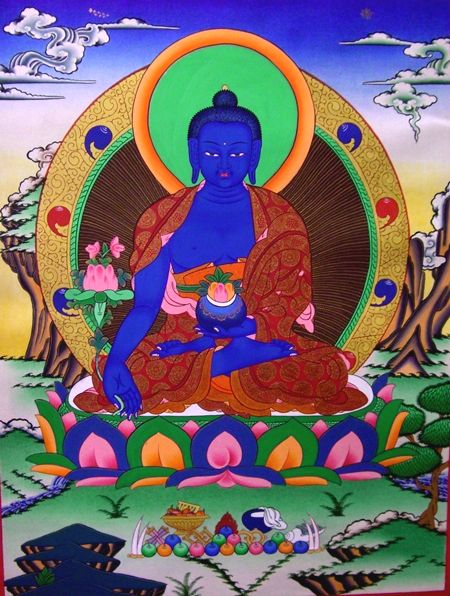 サンギェ メンラ 薬師如来 L1 天珠/曼荼羅/仏画（タンカ）の通販