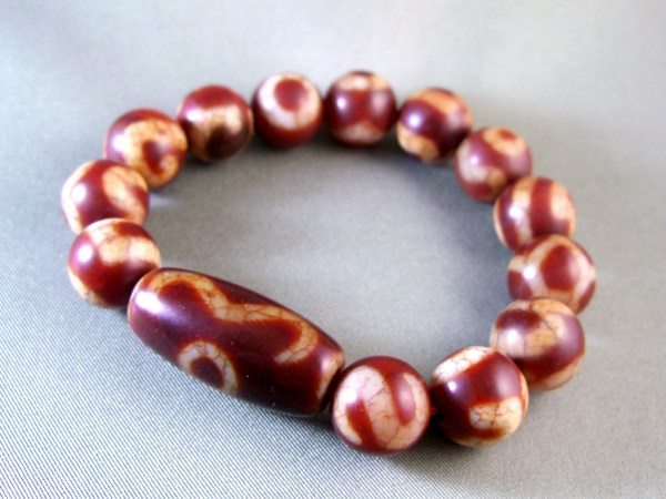 二眼大鵬鳥天珠ブレスレット 老鉱（老礦）龍紋組み合わせ 2B-LR-1 天珠