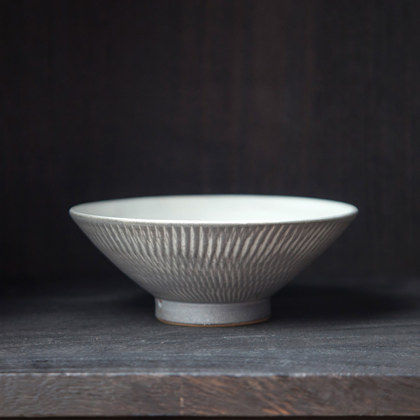 小石原焼　森山實山窯 飛び鉋 茶碗 グレー 陶器 かわいい おしゃれ