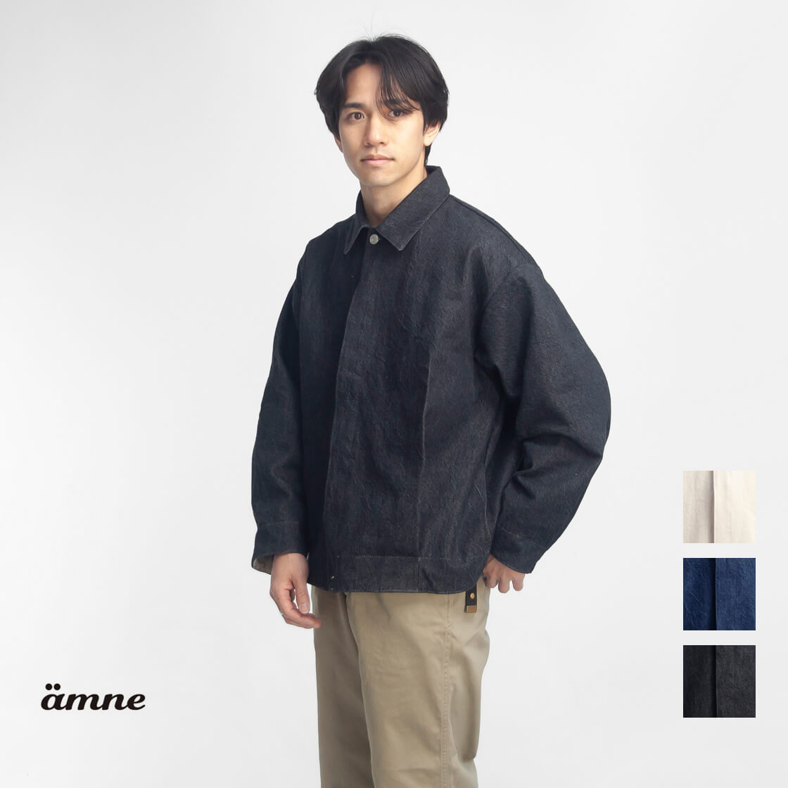 amne アンヌ プレウォッシュデニム プリーツブルゾン 日本製 メンズ
