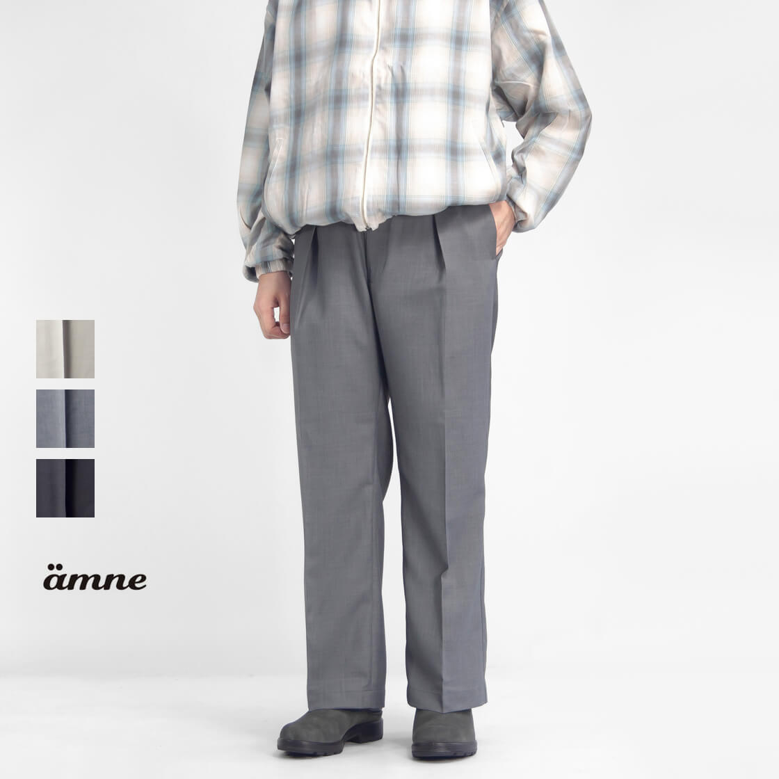 amne アンヌ ヘリンボーン ギャバジン イールスラックス ワンタックイージーパンツ 日本製 メンズ