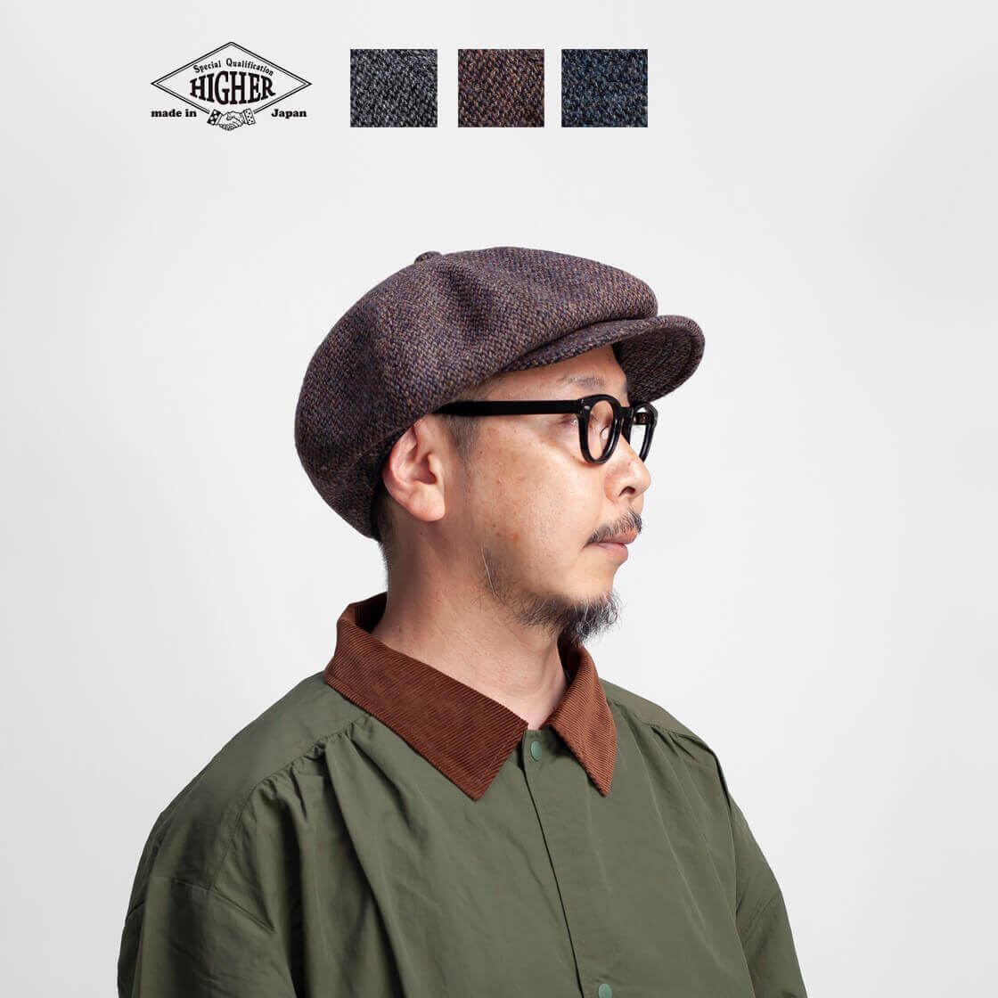 HIGHER ハイヤー ハリスツイード ウールオートミール キャスケット ハンチング 帽子 日本製 メンズ レディース ユニセックス