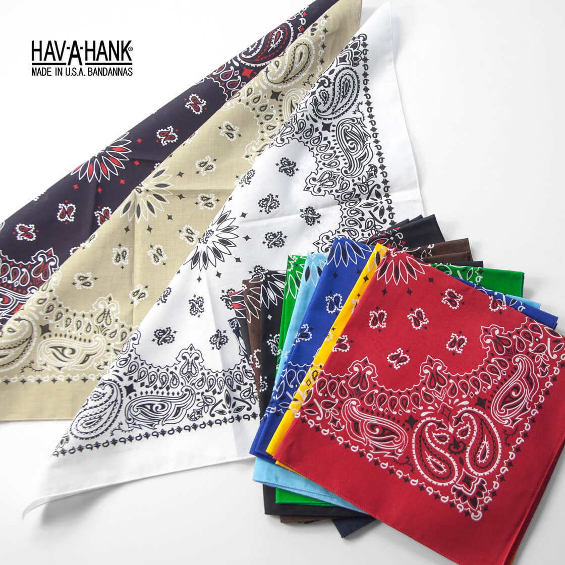 HAV-A-HANK ハバハンク バンダナ 大判 全12色 ペイズリー 柄 おしゃれ MADE IN USA