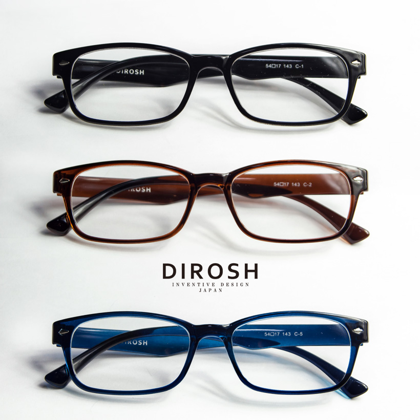 DIROSH ディロッシュ スクエア 軽量 メガネ 度付き 伊達メガネ