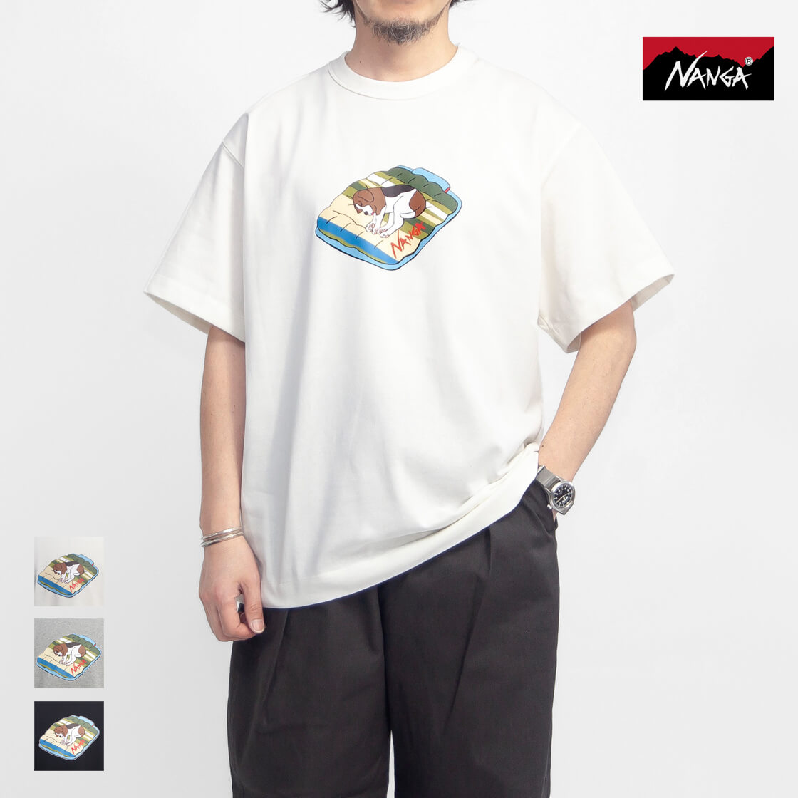 NANGA ナンガ エコハイブリッド ビーグル犬 プリントTシャツ メンズ