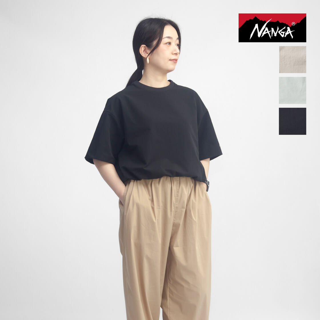 NANGA ナンガ 半袖 ドットエアコンフィ Tシャツ クルーネック 裾ドローコード レディース