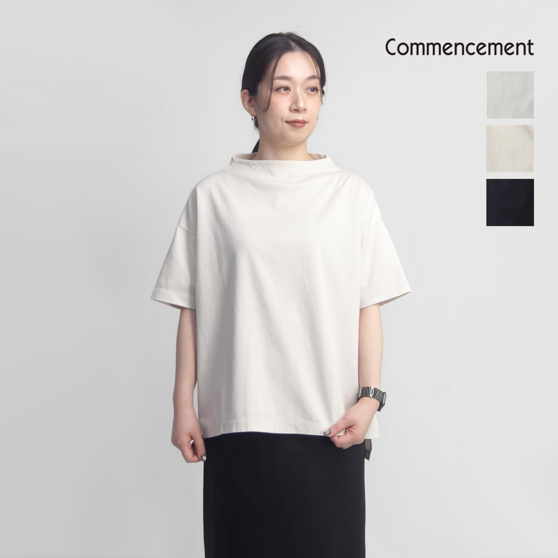 COMMENCEMENT コメンスメント ボトルネック 半袖カットソー ポンチ 日本製 C-187 レディース