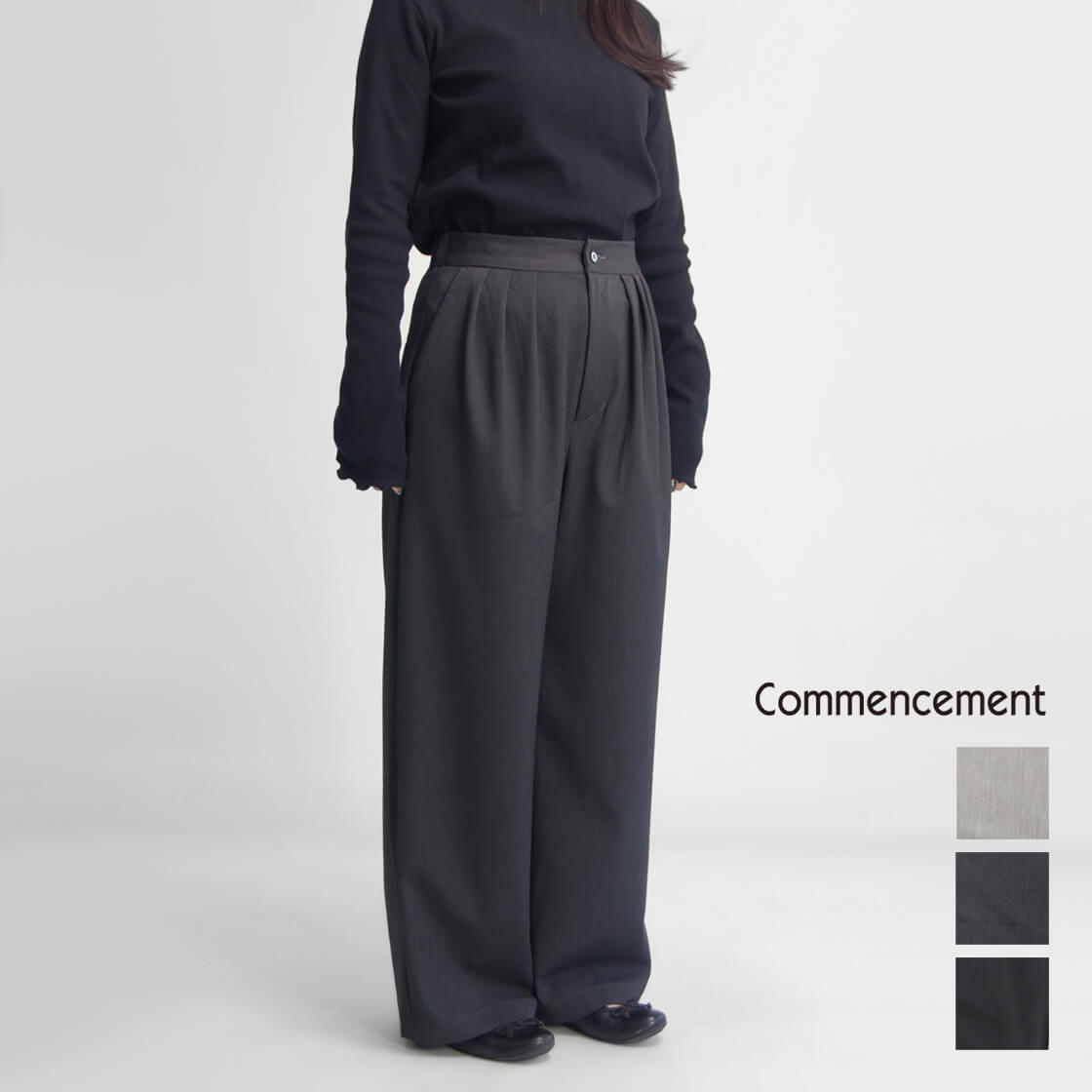 COMMENCEMENT コメンスメント ワイドパンツ スリータック 日本製 C-309 レディース
